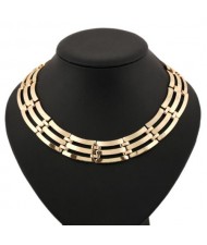 Triple Layers Alloy Texture Chunky Fashion Short Costume Necklace - Golden