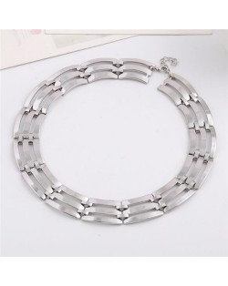 Triple Layers Alloy Texture Chunky Fashion Short Costume Necklace - Silver