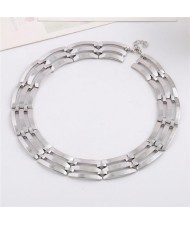 Triple Layers Alloy Texture Chunky Fashion Short Costume Necklace - Silver