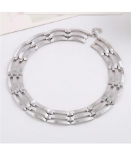 Triple Layers Alloy Texture Chunky Fashion Short Costume Necklace - Silver