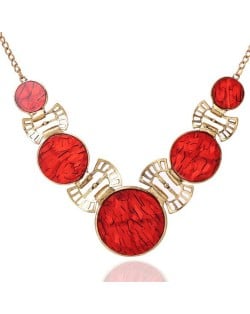 Red Gems Embellished Vintage Style Chunky Costume Necklace