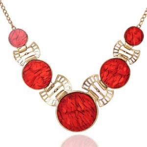 Red Gems Embellished Vintage Style Chunky Costume Necklace