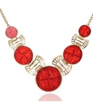 Red Gems Embellished Vintage Style Chunky Costume Necklace
