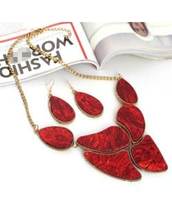 Irregular Shape Resin Gems Combo Design Short Costume Necklace and Earrings Set - Red