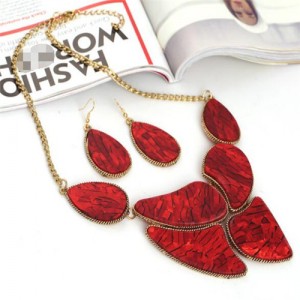 Irregular Shape Resin Gems Combo Design Short Costume Necklace and Earrings Set - Red