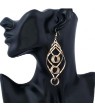 Linked Hollow Hoops Dangling Fashion Chunky Statement Earrings - Golden
