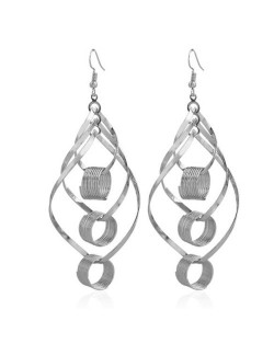 Linked Hollow Hoops Dangling Fashion Chunky Statement Earrings - Silver