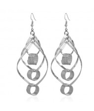 Linked Hollow Hoops Dangling Fashion Chunky Statement Earrings - Silver