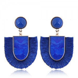 Acrylic Gem and Cotton Threads Combo Design High Fashion Stud Earrings - Blue