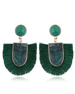 Acrylic Gem and Cotton Threads Combo Design High Fashion Stud Earrings - Green