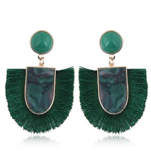 Acrylic Gem and Cotton Threads Combo Design High Fashion Stud Earrings - Green