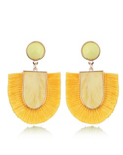 Acrylic Gem and Cotton Threads Combo Design High Fashion Stud Earrings - Yellow