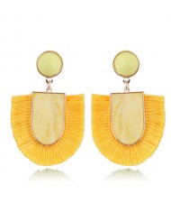 Acrylic Gem and Cotton Threads Combo Design High Fashion Stud Earrings - Yellow