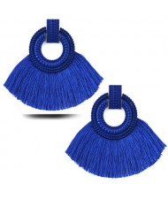 Studs Hoop Cotton Threads Tassel Fashion Women Costume Earrings - Blue