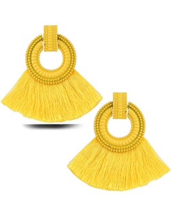 Studs Hoop Cotton Threads Tassel Fashion Women Costume Earrings - Yellow