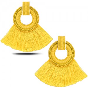 Studs Hoop Cotton Threads Tassel Fashion Women Costume Earrings - Yellow