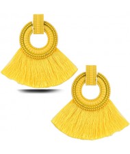 Studs Hoop Cotton Threads Tassel Fashion Women Costume Earrings - Yellow