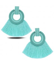 Studs Hoop Cotton Threads Tassel Fashion Women Costume Earrings - Teal