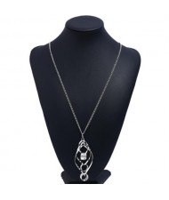 Linked Hollow Hoops Pendant Long Chain Fashion Necklace - Silver