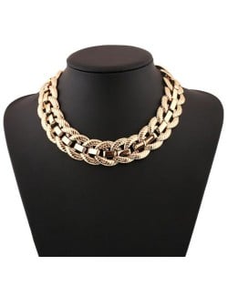Weaving Rope Design Chunky Chain High Fashion Choker Costume Necklace - Golden