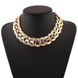 Weaving Rope Design Chunky Chain High Fashion Choker Costume Necklace - Golden