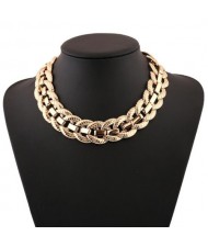 Weaving Rope Design Chunky Chain High Fashion Choker Costume Necklace - Golden
