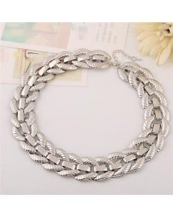 Weaving Rope Design Chunky Chain High Fashion Choker Costume Necklace - Silver