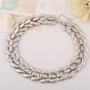 Weaving Rope Design Chunky Chain High Fashion Choker Costume Necklace - Silver