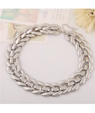 Weaving Rope Design Chunky Chain High Fashion Choker Costume Necklace - Silver