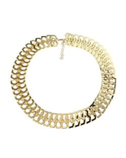 Hollow Scales Design Chunky Style Choker Costume Necklace - Golden