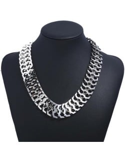 Hollow Scales Design Chunky Style Choker Costume Necklace - Silver