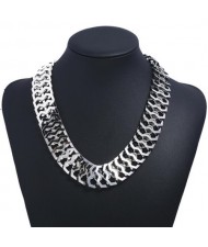 Hollow Scales Design Chunky Style Choker Costume Necklace - Silver