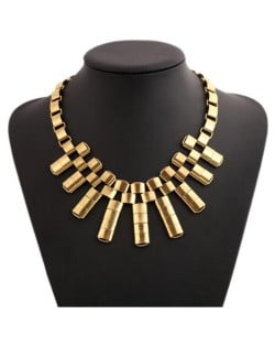 Vintage Alloy Bars Chunky Bold Fashion Statement Necklace - Golden
