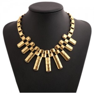 Vintage Alloy Bars Chunky Bold Fashion Statement Necklace - Golden