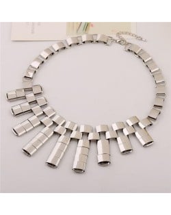 Vintage Alloy Bars Chunky Bold Fashion Statement Necklace - Silver