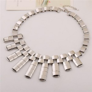 Vintage Alloy Bars Chunky Bold Fashion Statement Necklace - Silver