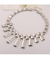 Vintage Alloy Bars Chunky Bold Fashion Statement Necklace - Silver