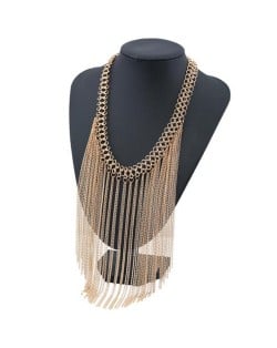 Multiple Chains Tassel Design Chunky Style High Fashion Statement Necklace - Golden