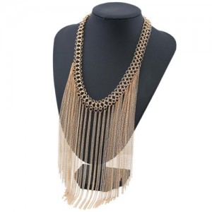 Multiple Chains Tassel Design Chunky Style High Fashion Statement Necklace - Golden