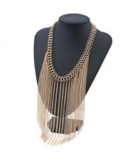 Multiple Chains Tassel Design Chunky Style High Fashion Statement Necklace - Golden
