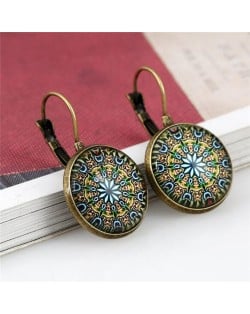 Kaleidoscope Floral Patterns Round Glass Gem High Fashion Clip Earrings - Vintage Copper