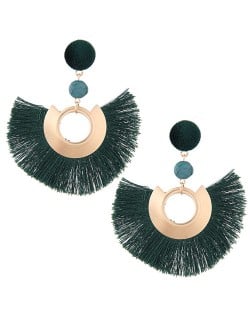 Cotton Threads Fan-shaped Bohemian Fashion Women Earrings - Green