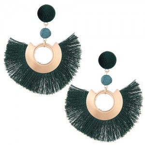 Cotton Threads Fan-shaped Bohemian Fashion Women Earrings - Green