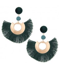 Cotton Threads Fan-shaped Bohemian Fashion Women Earrings - Green