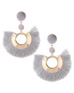 Cotton Threads Fan-shaped Bohemian Fashion Women Earrings - Gray