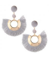 Cotton Threads Fan-shaped Bohemian Fashion Women Earrings - Gray