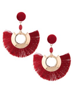 Cotton Threads Fan-shaped Bohemian Fashion Women Earrings - Red