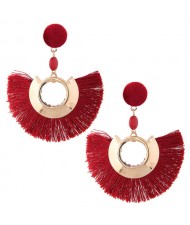 Cotton Threads Fan-shaped Bohemian Fashion Women Earrings - Red