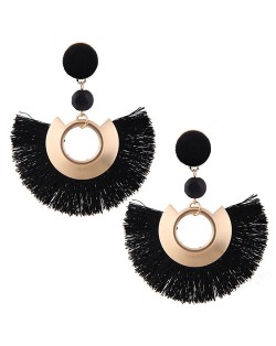 Cotton Threads Fan-shaped Bohemian Fashion Women Earrings - Black