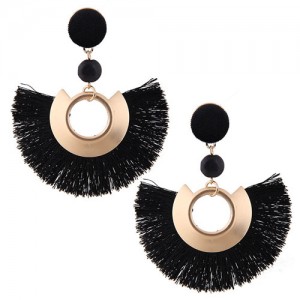 Cotton Threads Fan-shaped Bohemian Fashion Women Earrings - Black